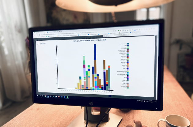 Screen with visualisation graphics