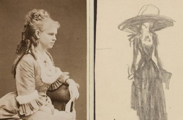 Photograph of Siri von Essen and drawing of Marie David