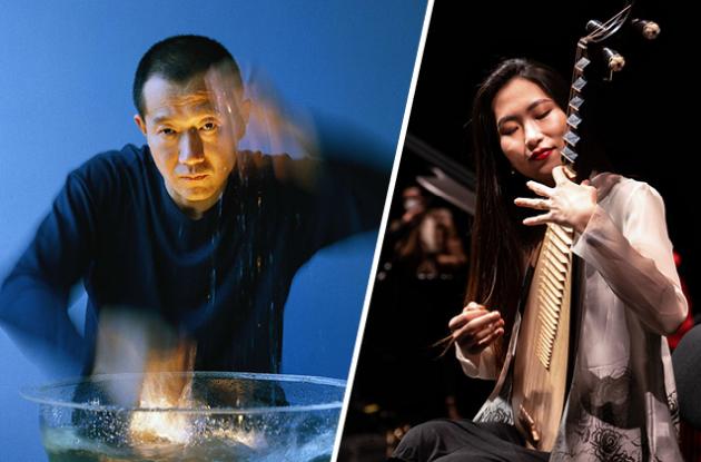 Billede af komponisten Tan Dun og pipa-spilleren Lucy Zhao