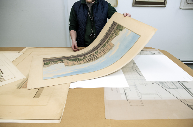 Architectural drawings on a table