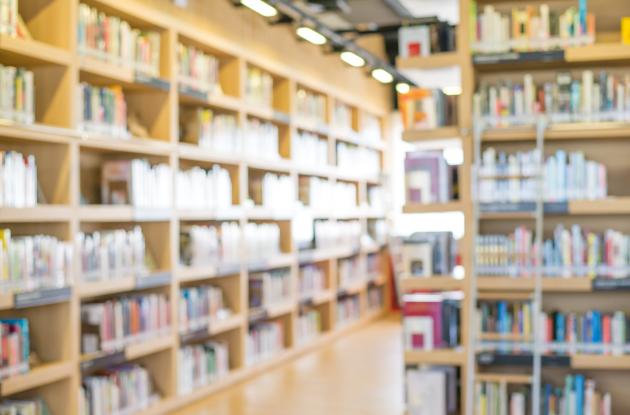 Bookshelves in a library environment